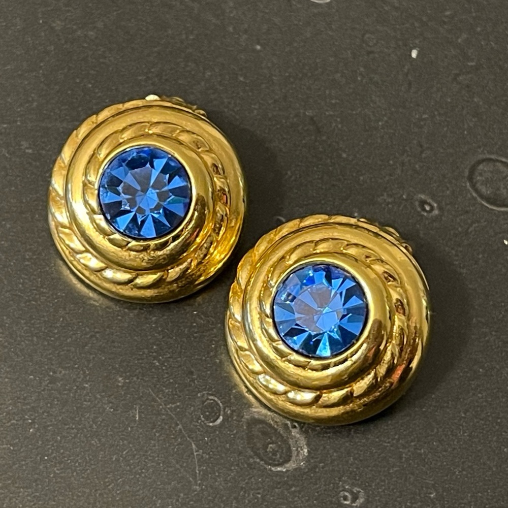 Swarovski crystal vintage Gold and Blue clips Earrings